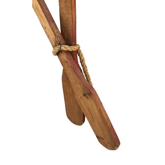 Decorative Rustic Wooden Oar Paddle Set With Rope Accent Red & Natural Wood Fini - Picture 5 of 10